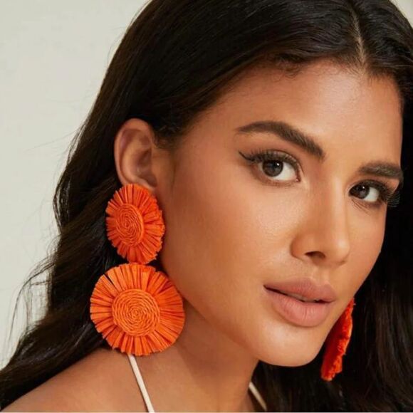 Bohemian statement orange earrings A343 - Picture 1 of 4